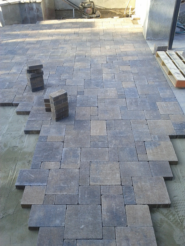 New paving stones being laid for a patio